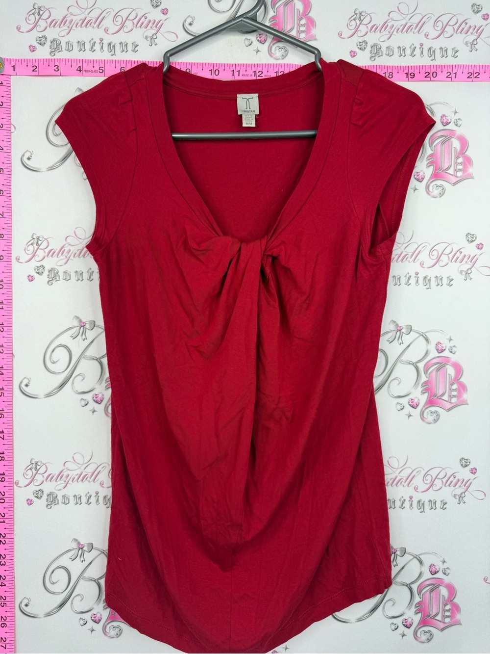 Tristan tshirt top Red Twist-Front Cap Sleeve Camisole